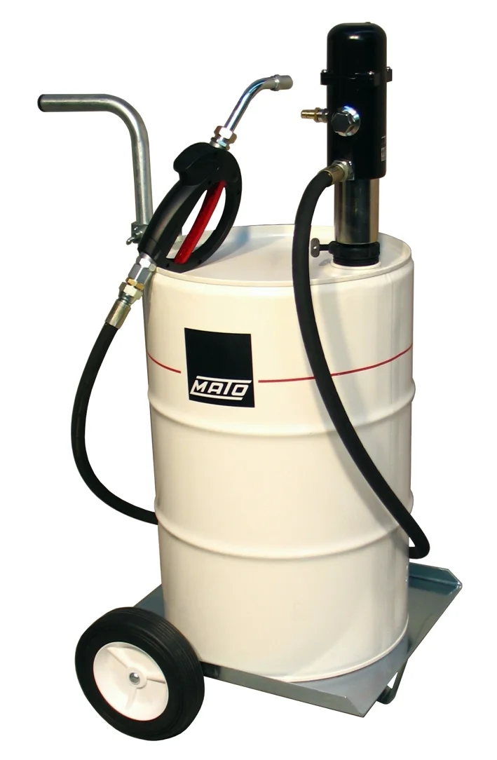 Pompa di trasferimento olio pneuMATO, mobile su ruote per fusti di olio da 50/60 litri, pneuMATO 1- con pistola di riempimento dell’olio