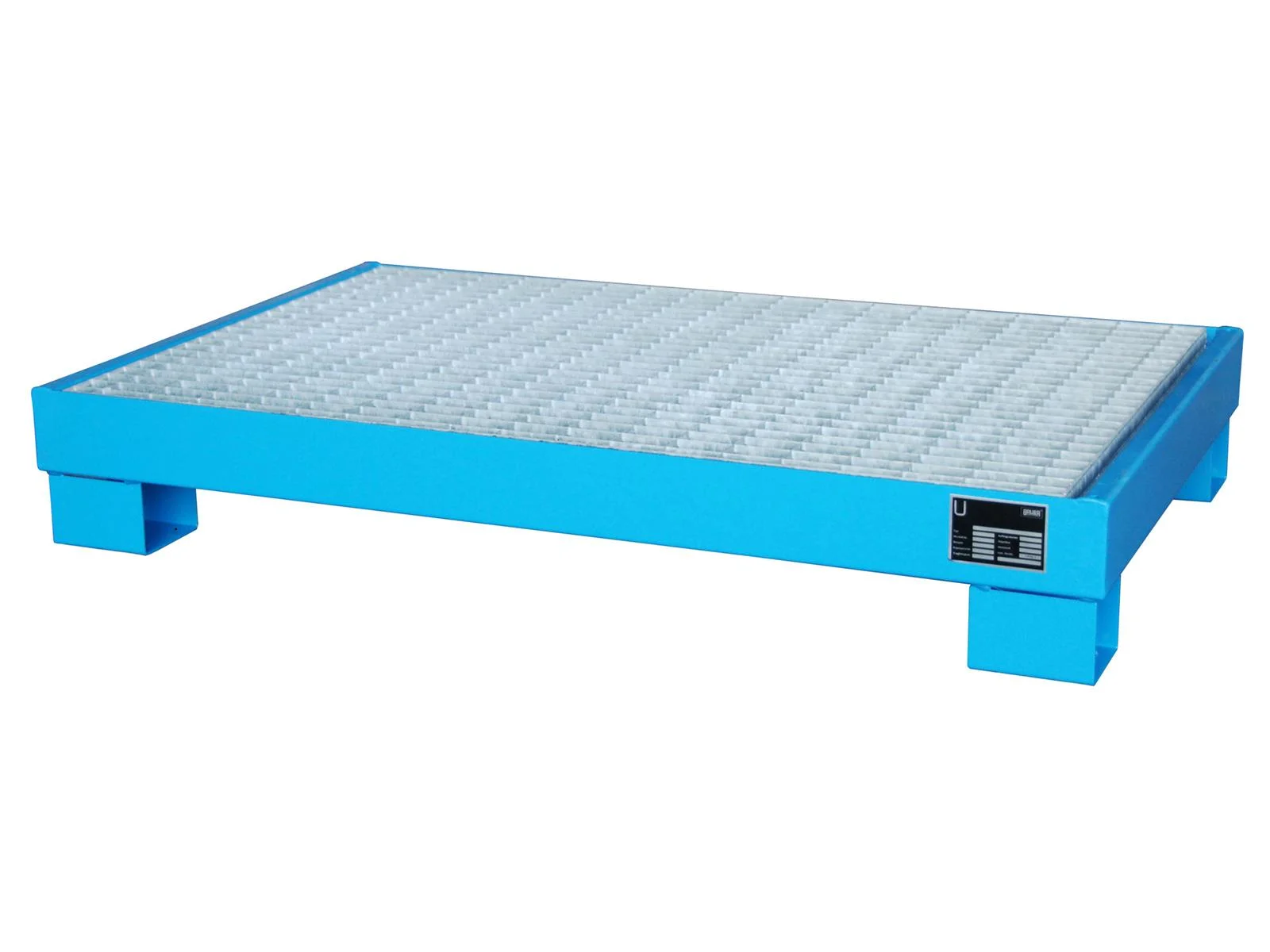 Vasca di contenimento 1300x800x205 mm, 74 litri, modello AW60, per fusti da 60 l, con grigliato AW 60-3, colore RAL 5012 Blu chiaro