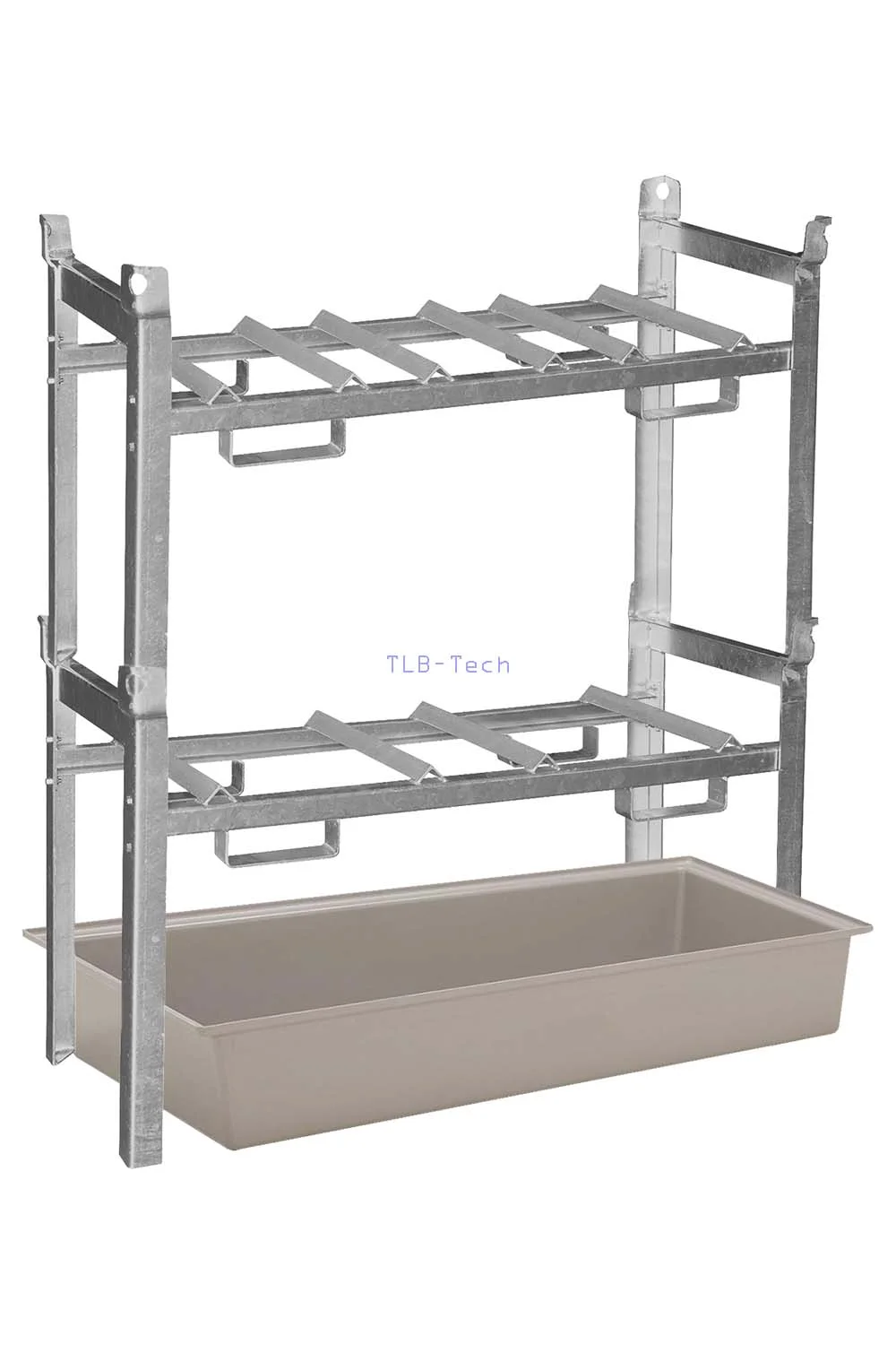 Scaffalatura per fusti con vasca di contenimento in GFK, per 3 fusti da 60 litri oppure 2 fusti da 200 litri., Regal, Metallgestell, Gartenregal, Mehrzweckregal, Aufbewahrungskasten