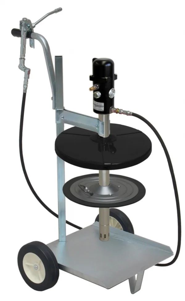 Lubrificatore ad aria pneuMATO 55, mobile, con tubo ad alta pressione da 10 m DN6, per taniche di grasso da 18/20 kg, Ø interno 285–305 mm