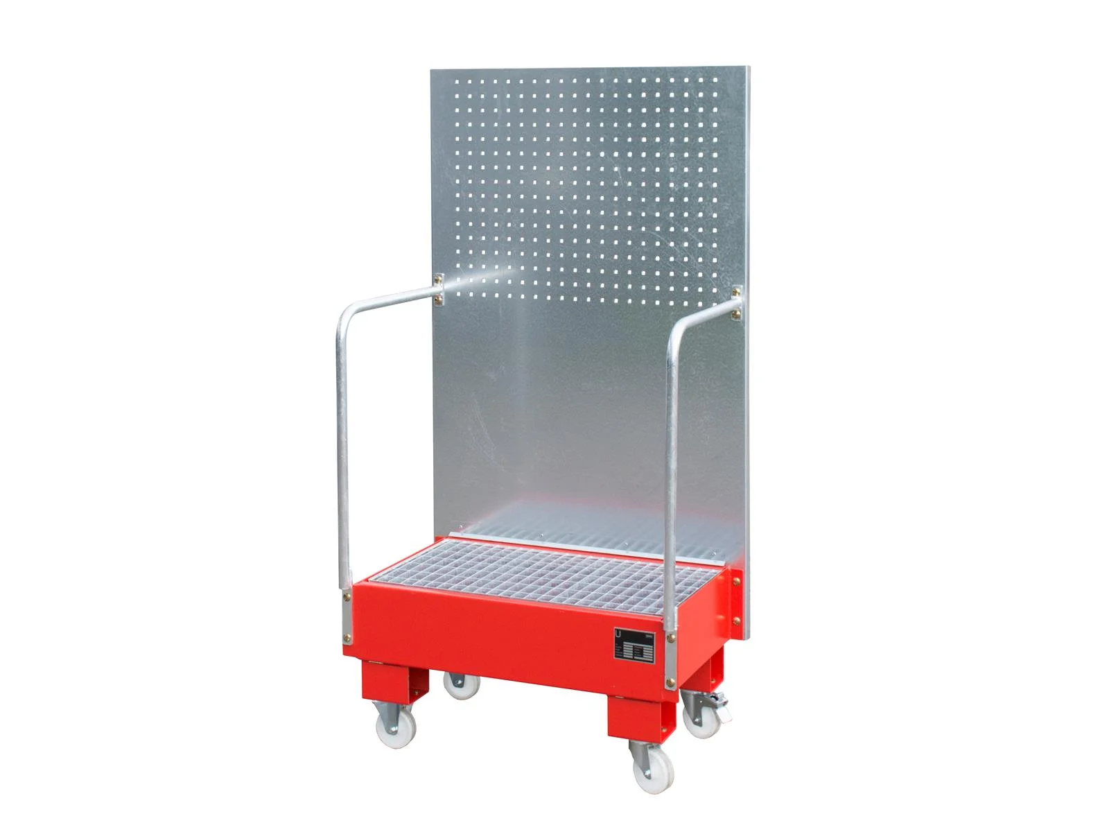 Vasca di raccolta mobile 570x890x1685mm 60 litri TIP LPW 60-2, Handwagen, Rollwagen, Metallplatte, Roter Rahmen, Rollenwagen