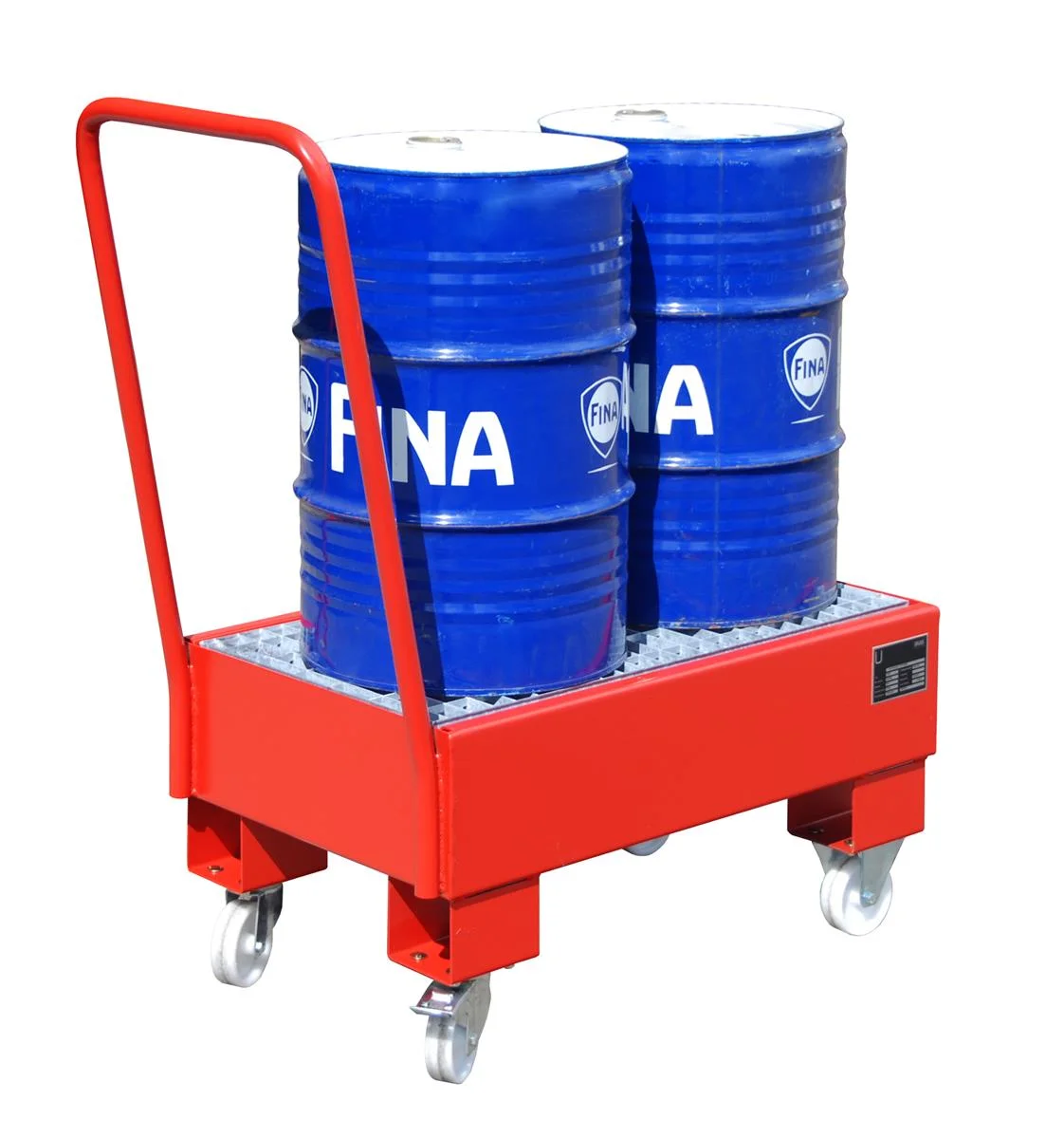 Vasca di contenimento mobile 940 x 500 x 1075 mm, 61 litri, Tipo AW 60-1 SR, Rosso fuoco RAL 3000.