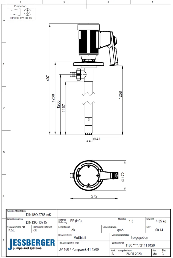 Set di pompe per fusti JP-160 PP (HC) Ø 41 – Soluzione efficiente per acidi, basi e sali
