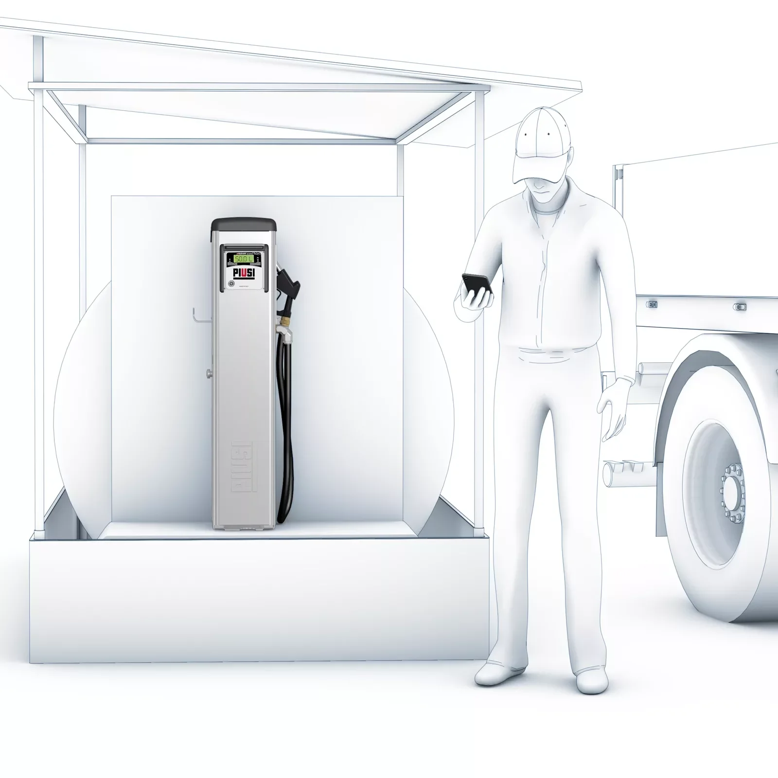 PIUSI MCBOX B.SMART Compact 100–240 V, Steuergerät für 1 Zapfpunkt, 10 Zugänge
