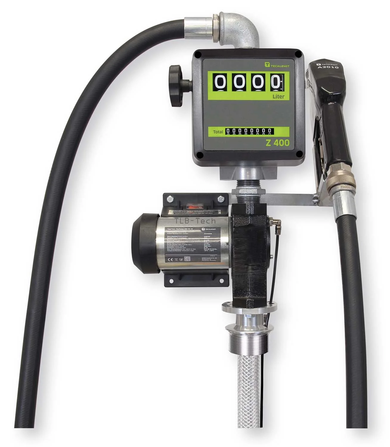 Pompa elettrica TecPump 400 DC 24V in kit con tubo di mandata da 8 m e contatore analogico.