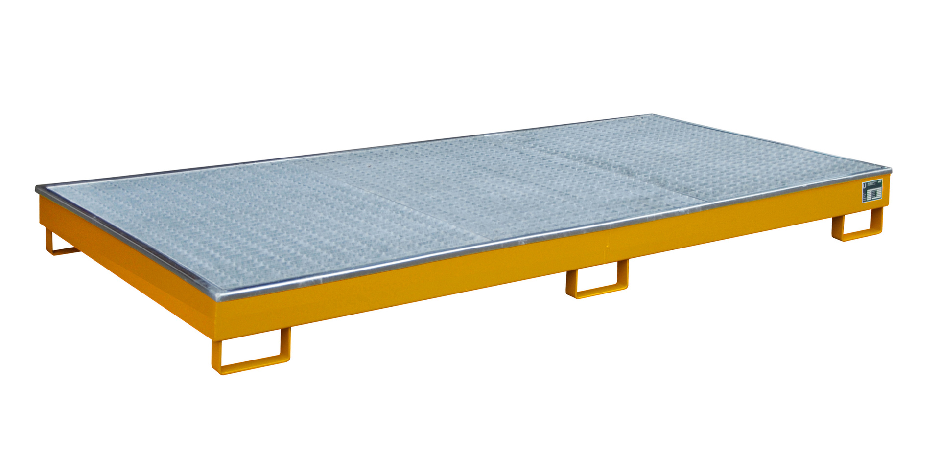 Vasca per scaffalature 2665x1315x210 mm, 240 litri, con inserto in PE con inserto in PE e griglia reticolare 2700-1, RAL 2000 giallo-arancione