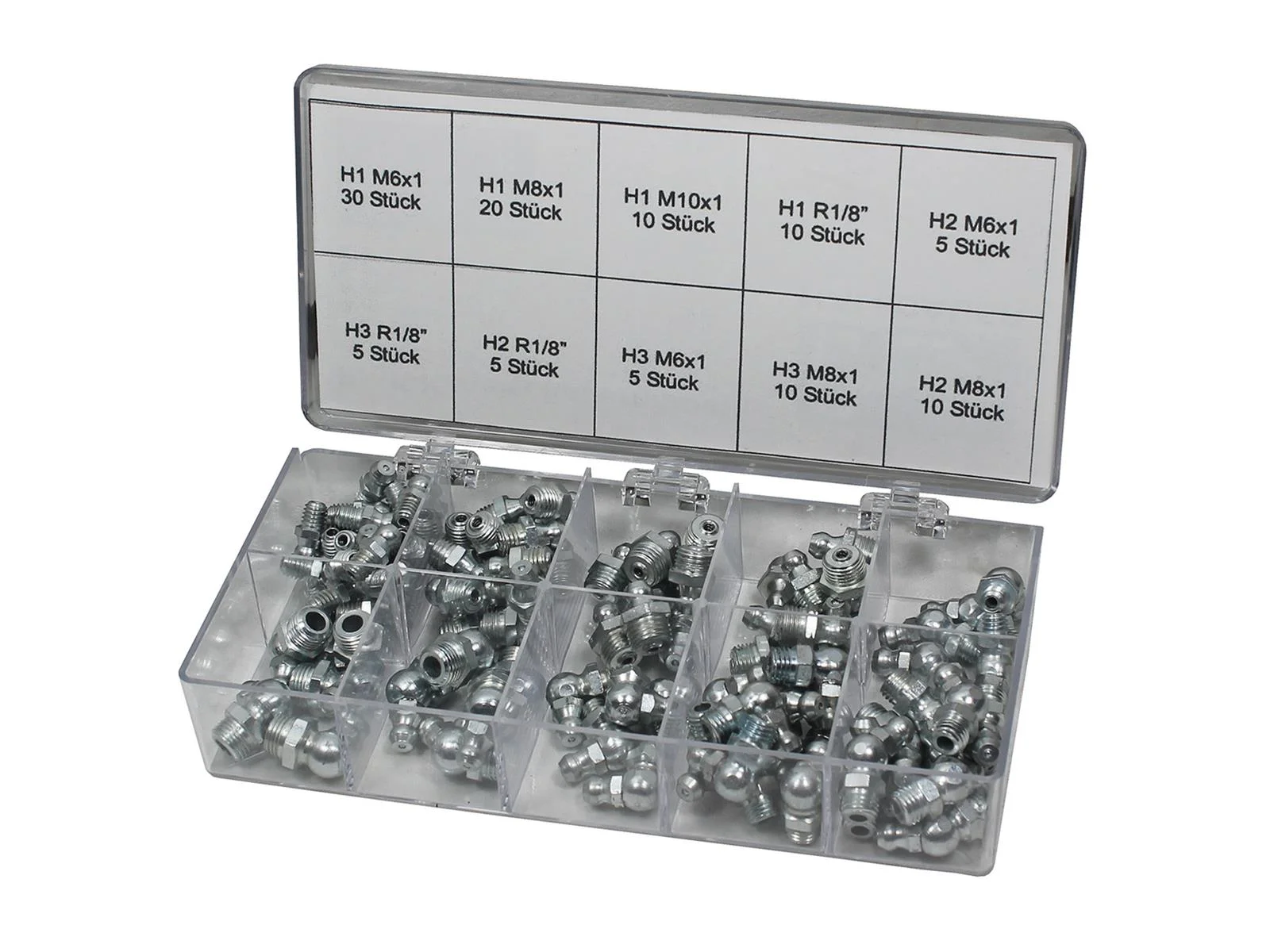 Scatola assortimento ingrassatori professionali a cono "Serie H" cono 110 pz.