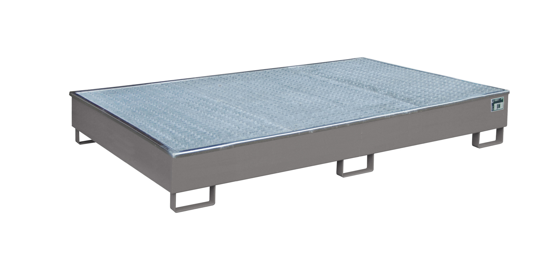 Vasca di contenimento per scaffalature 2165 x 1315 x 510 mm, capacità 1000 litri, con inserto in PE e grigliato 2200-2, colore RAL 7005 grigio topo