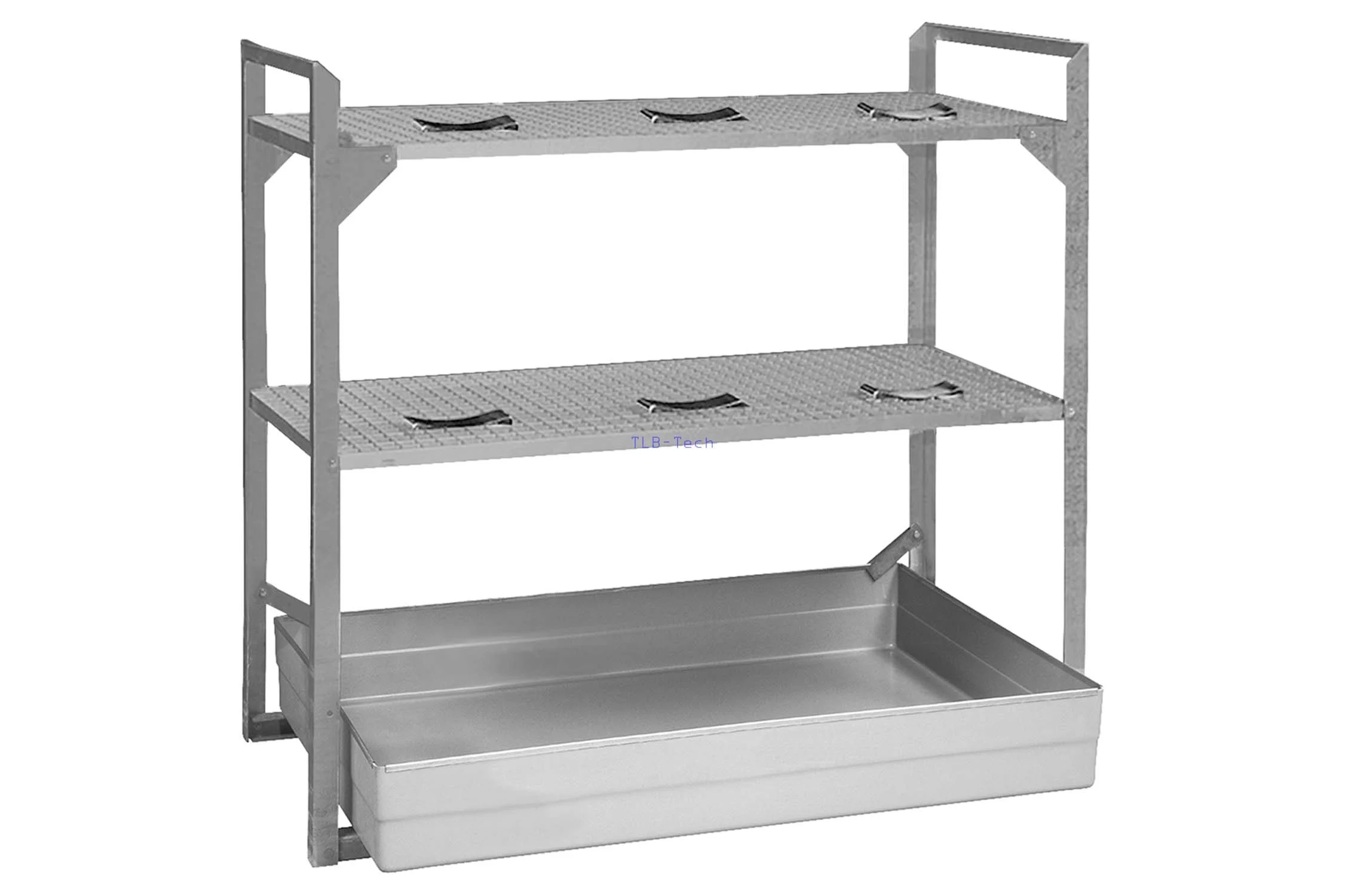 Rack per fusti con vasca di contenimento in vetroresina, per sei fusti da 60 litri, tipo 360, werkbank, Metallregal, Baugruppe?, Schichten?, Schublade?