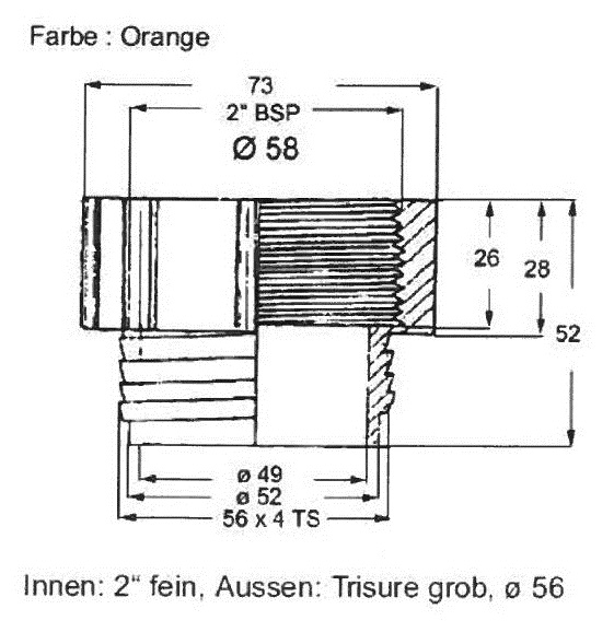 Adapter 2"BSP fein, Innen-Gew. x 2" TriSure grob, Außen-Gew, Gewindeadapter