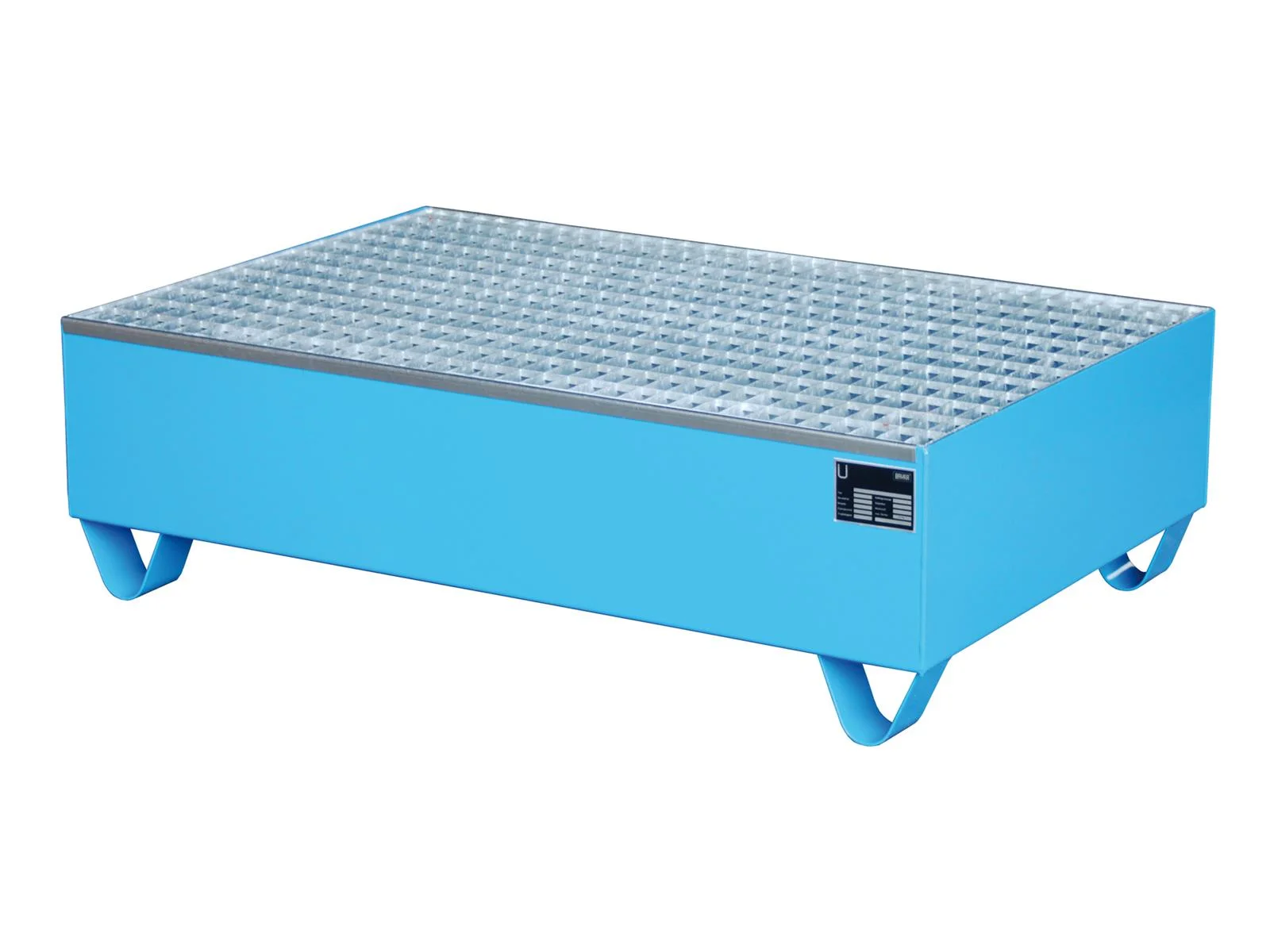 Vasca di contenimento 1200x800x360 mm, 215 litri, Tipo Serie 2000, senza griglia, RAL 5012 blu chiaro.