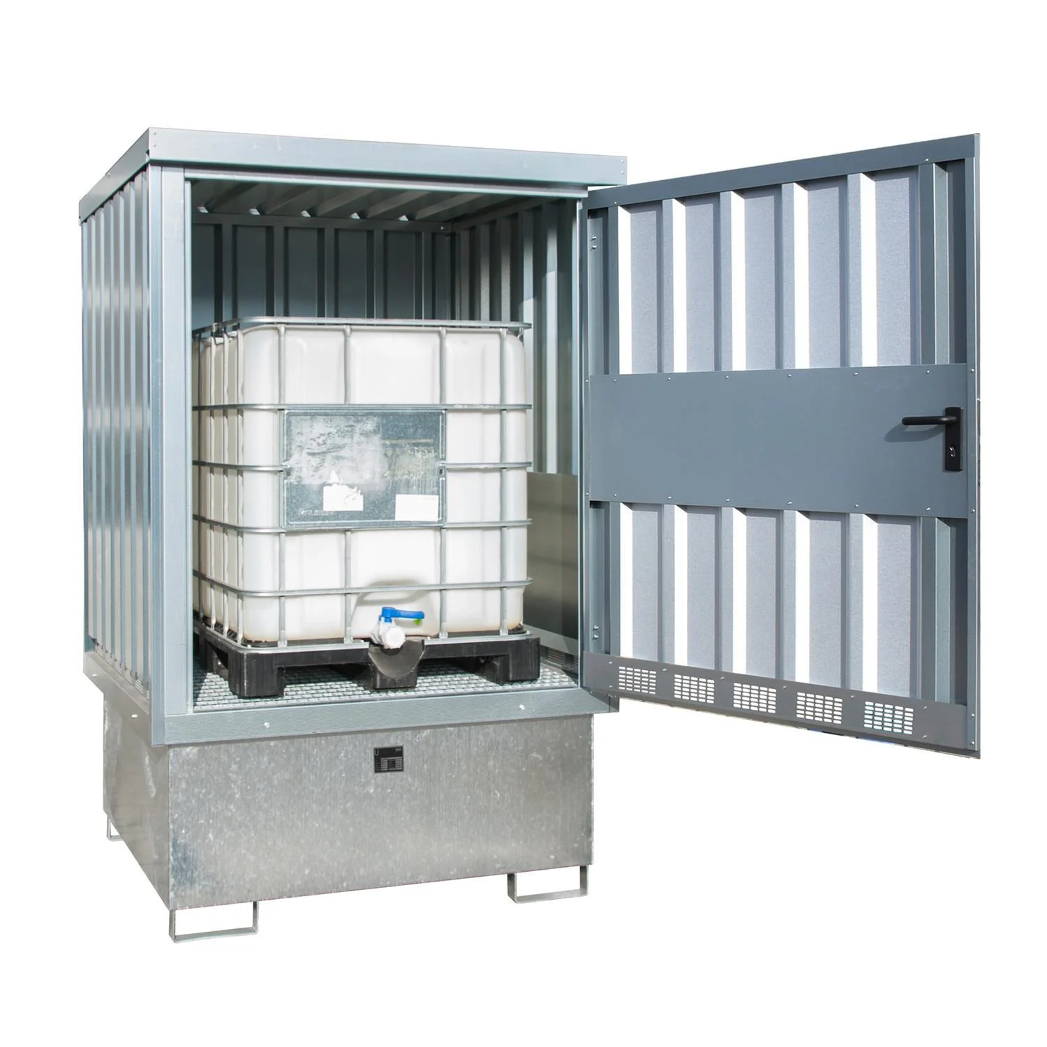 Deposito per sostanze pericolose Tipo GD-E/IBC, dimensioni 1535 x 1560 x 2470 mm, Schwerlastcontainer, IBC-Behälter, Stahlcontainer, Garten/Industriecontainer, WassertankNext