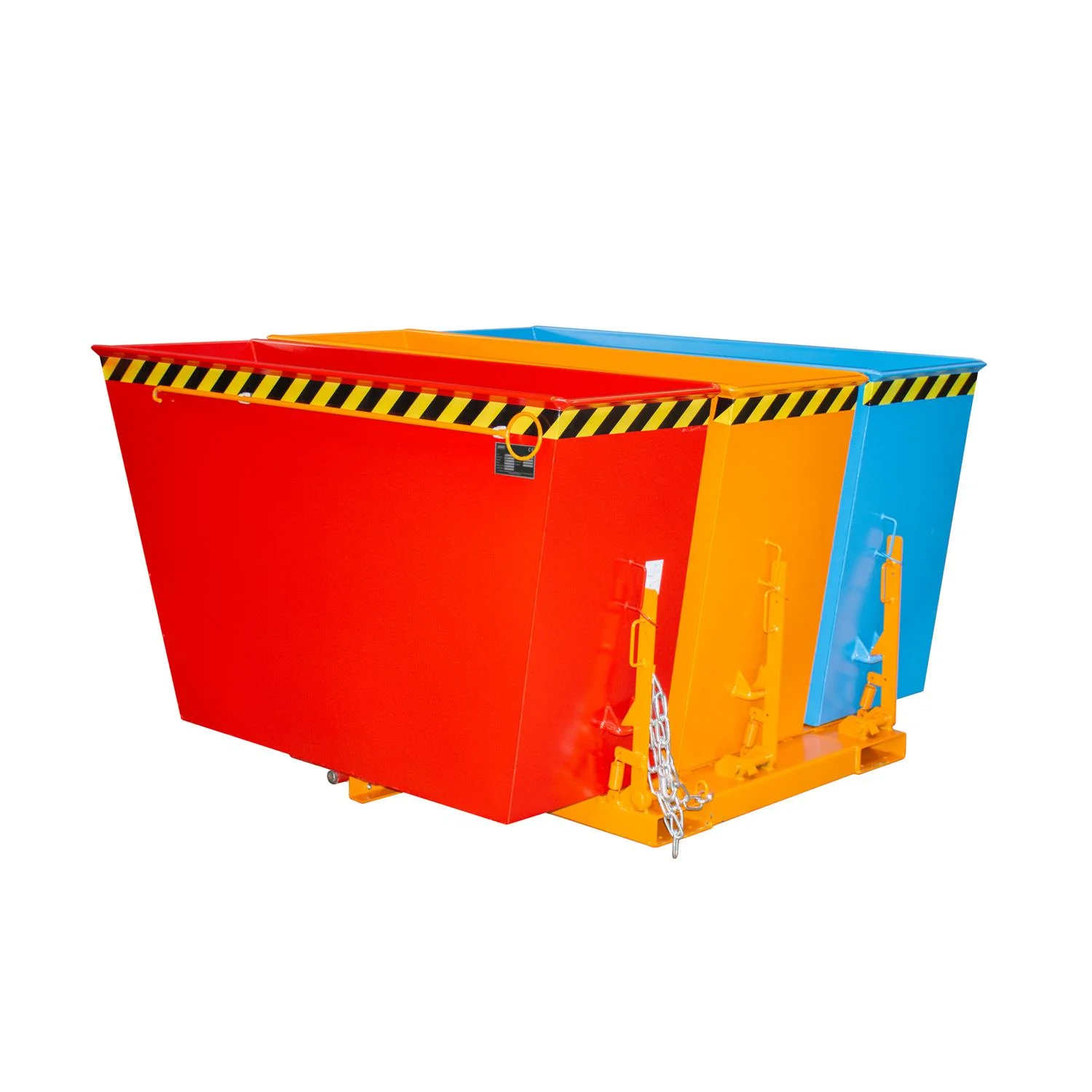 Contenitore ribaltabile TRIO 3 × 0,6 m³, 1665 × 1675 × 1000 mm, con 3 compartimenti per carrello elevatore.