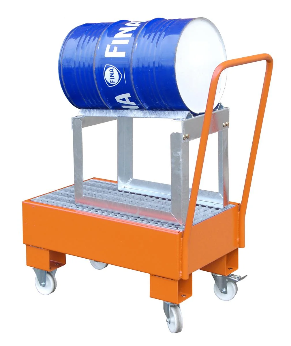 Vasca di contenimento mobile 940 × 500 × 1075 mm, 61 litri, Tipo AW 60-1 SRF, RAL 2000 giallo-arancione