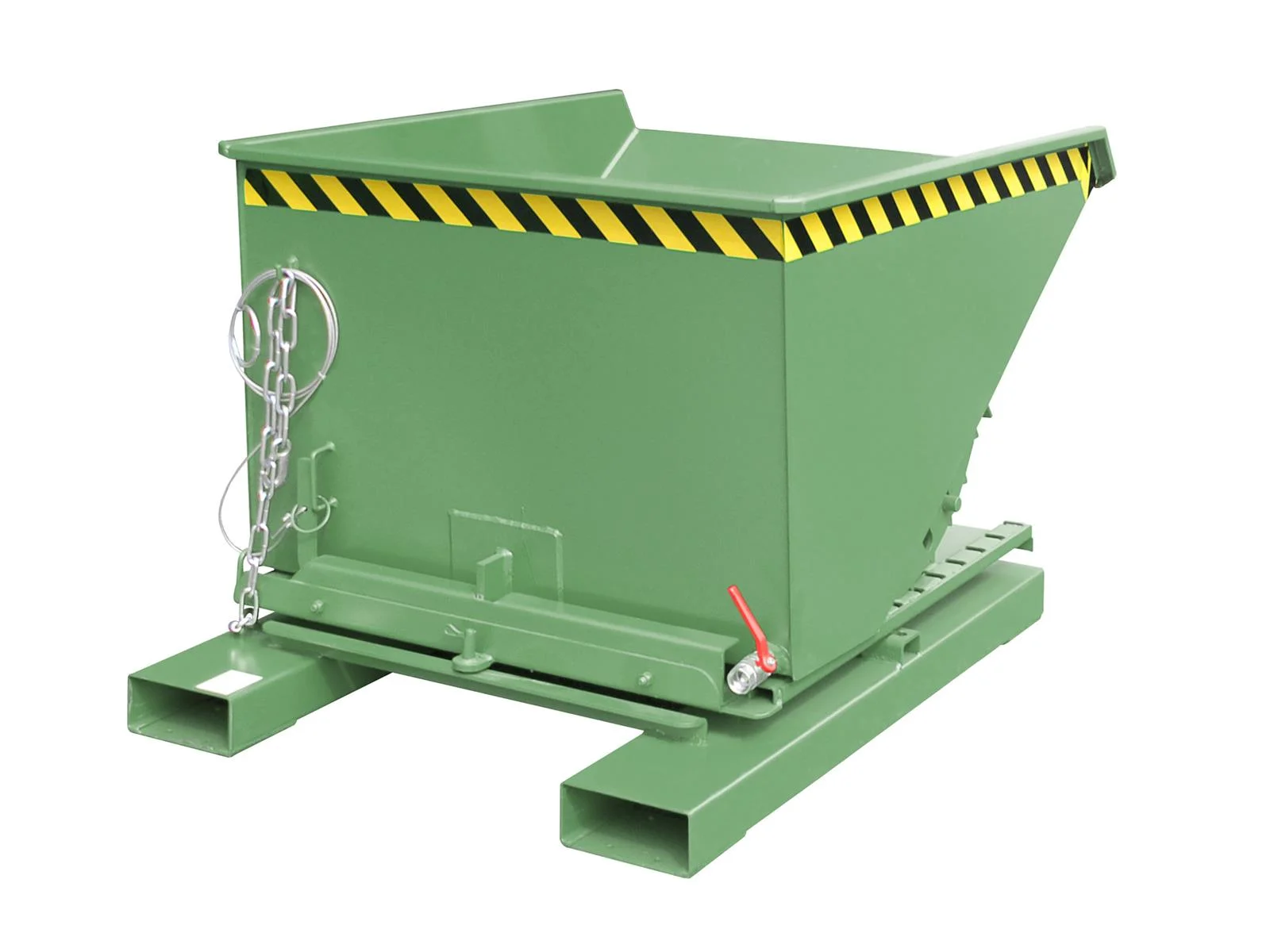 BAUER cassone ribaltabile per trucioli S3S 600, verniciato RAL 6011 verde reseda, 0,60 m³, 1000 kg, ribaltabile su 3 lati, 1460 × 1070 × 890 mm