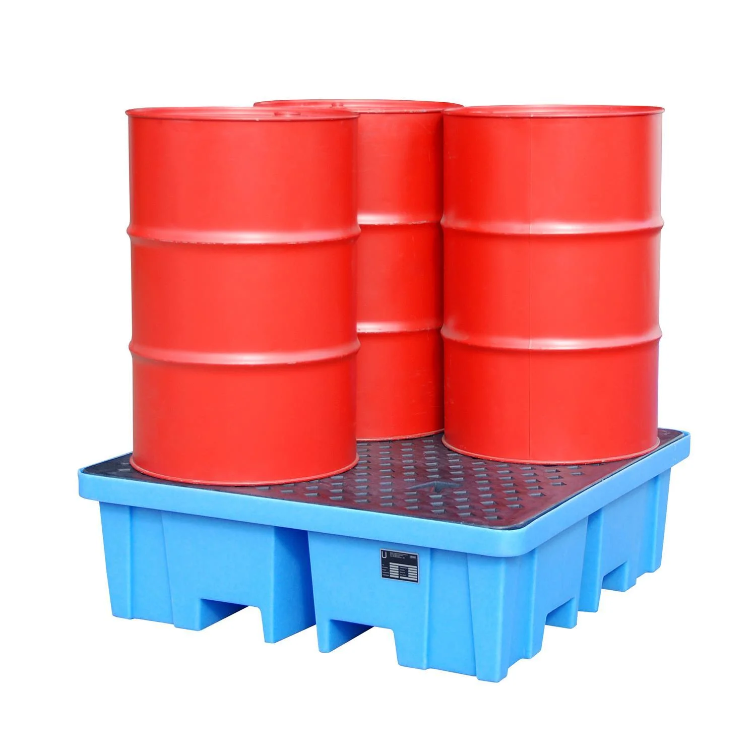 Vasca di contenimento in PE tipo WP con pallet in PE, 1280 × 1280 × 275 mm - trasportabile con muletto da tutti i lati - 4 fusti da 200 L