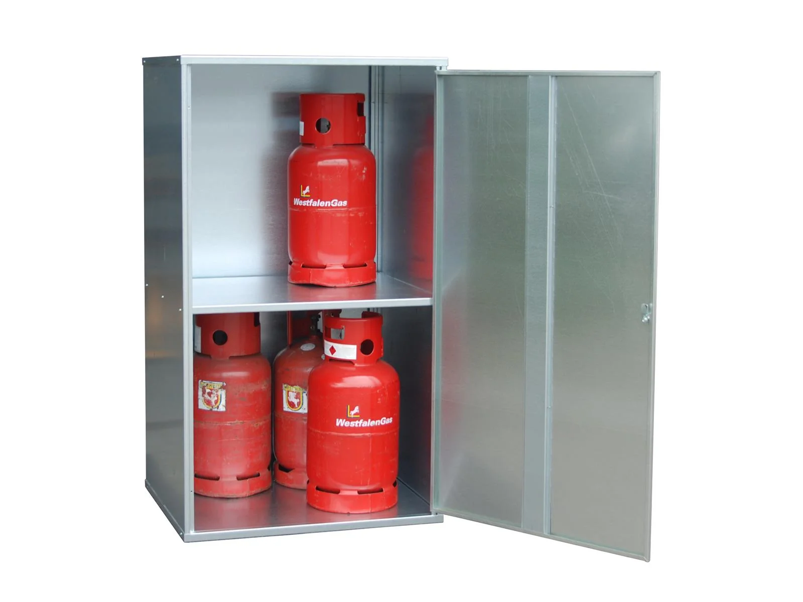 GFD-G – Deposito per bombole di gas (chiuso, zincato),  gas cylinder, Propane, Storage cabinet, Red cylinder, Metal cabinet