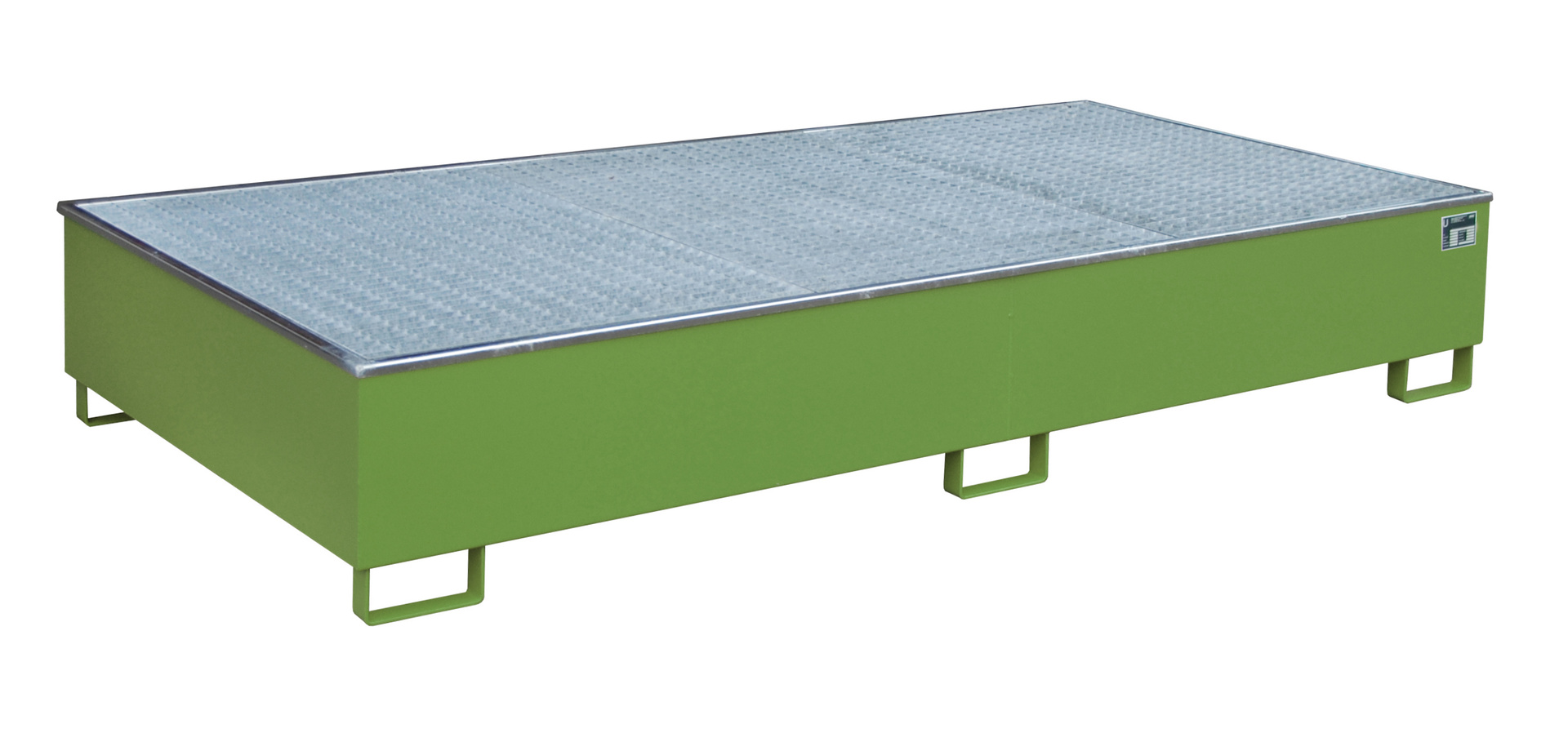 Vasca per scaffalature 2.665 x 1.315 x 440 mm, capacità 1.000 litri, con inserto in PE e grigliato 2700-3, Verde reseda RAL 6011