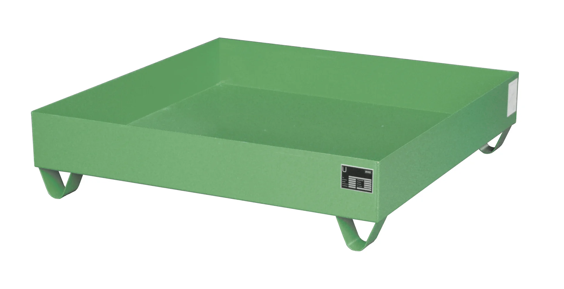BAUER vasca di raccolta 2030 per piccoli contenitori, verniciata RAL 6011 verde reseda, 1200 × 1200 × 285 mm, 230 l, senza grigliato