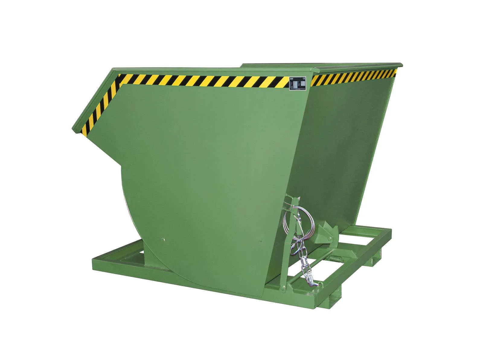 BAUER Kippbehälter BKM 200, lackiert RAL 6011 Resedagrün, 2,00 m³, 3000 kg, Abrollmechanismus, 1810 × 1560 × 1480 mm