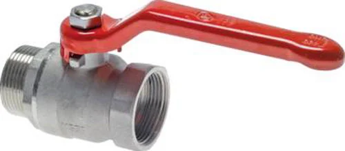 Valvola a sfera in ottone, Eco-Line, R / Rp 1" (MG/FI), PN 25, Absperrventil, Schwenkarm, Metall, Verbindungsmuss, roter Hebel
