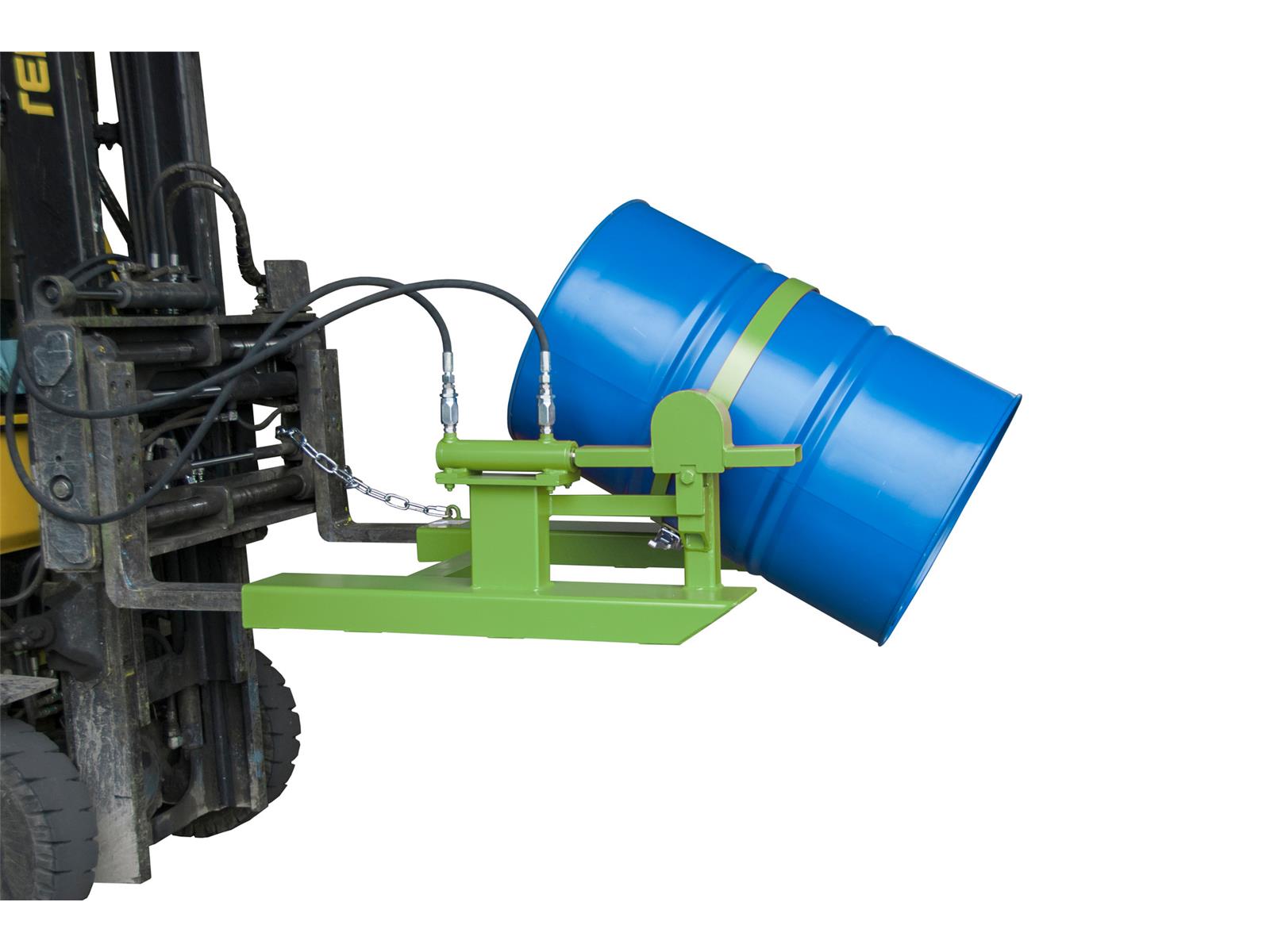 Fasskipper mit Hubzylinder für Gabelstapler 1245x1000x475mm RAL 6011 Resedagrün