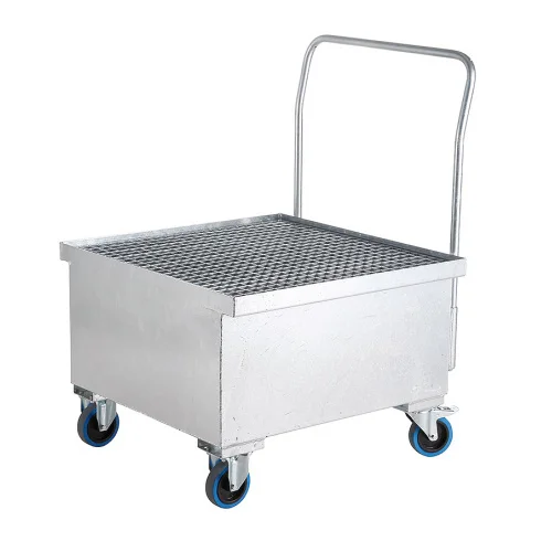 Vasca di contenimento mobile 800×800×400/555/1120 mm, 216 L, per fusto, zincata, Grubenwagen, Rollwagen, Stahlkiste, Metallkiste, Gitterdeckel