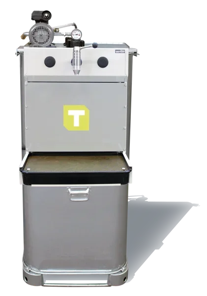 Impianto compatto per serbatoio olio fresco, elettrico, capacità 1.000 l, con tavolo di riempimento per lattine TECALEMIT