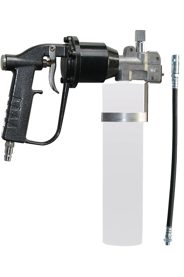 Druckluftpresse DFP500 PAT-SHV mit Sicherheits-Panzerschlauch 110/M HV, 300 mm lang, inkl. 4-Backen Profi-Mundstück