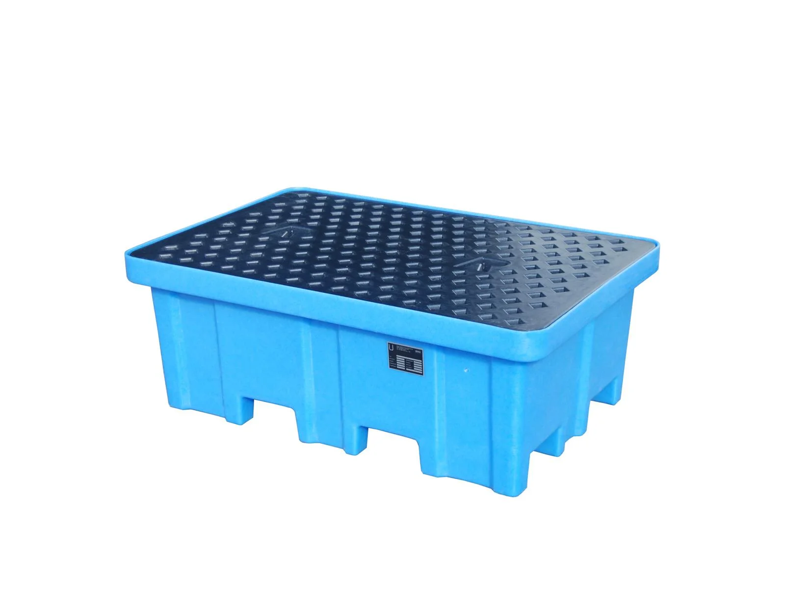 Vasca di contenimento in PE, tipo WP 1225x820x450 mm, con pallet in PE - accessibile da tutti i lati per due fusti da 200 L., Pallet, Kunststoffbehälter, Blau, Gitterboden, Industrieller Behälter