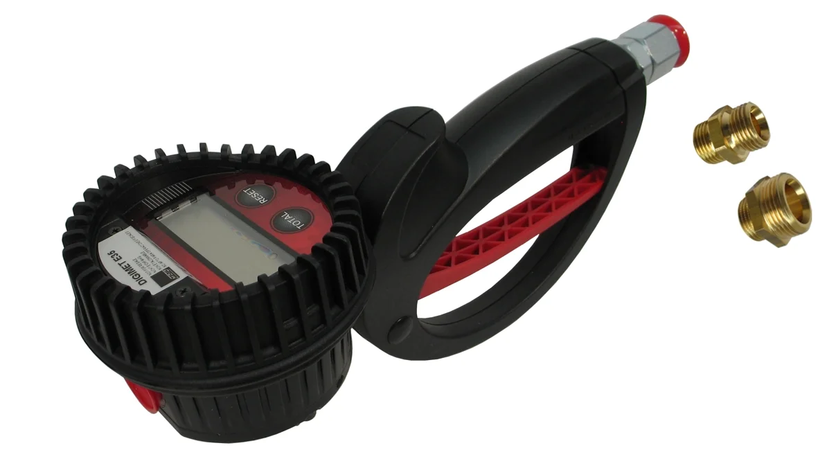 DIGMET E35 contatore di passaggio manuale senza uscita, Wasserzähler, Durchflussmesser, Rundkopf-Gehäuse, roter Display, Schraubadapter