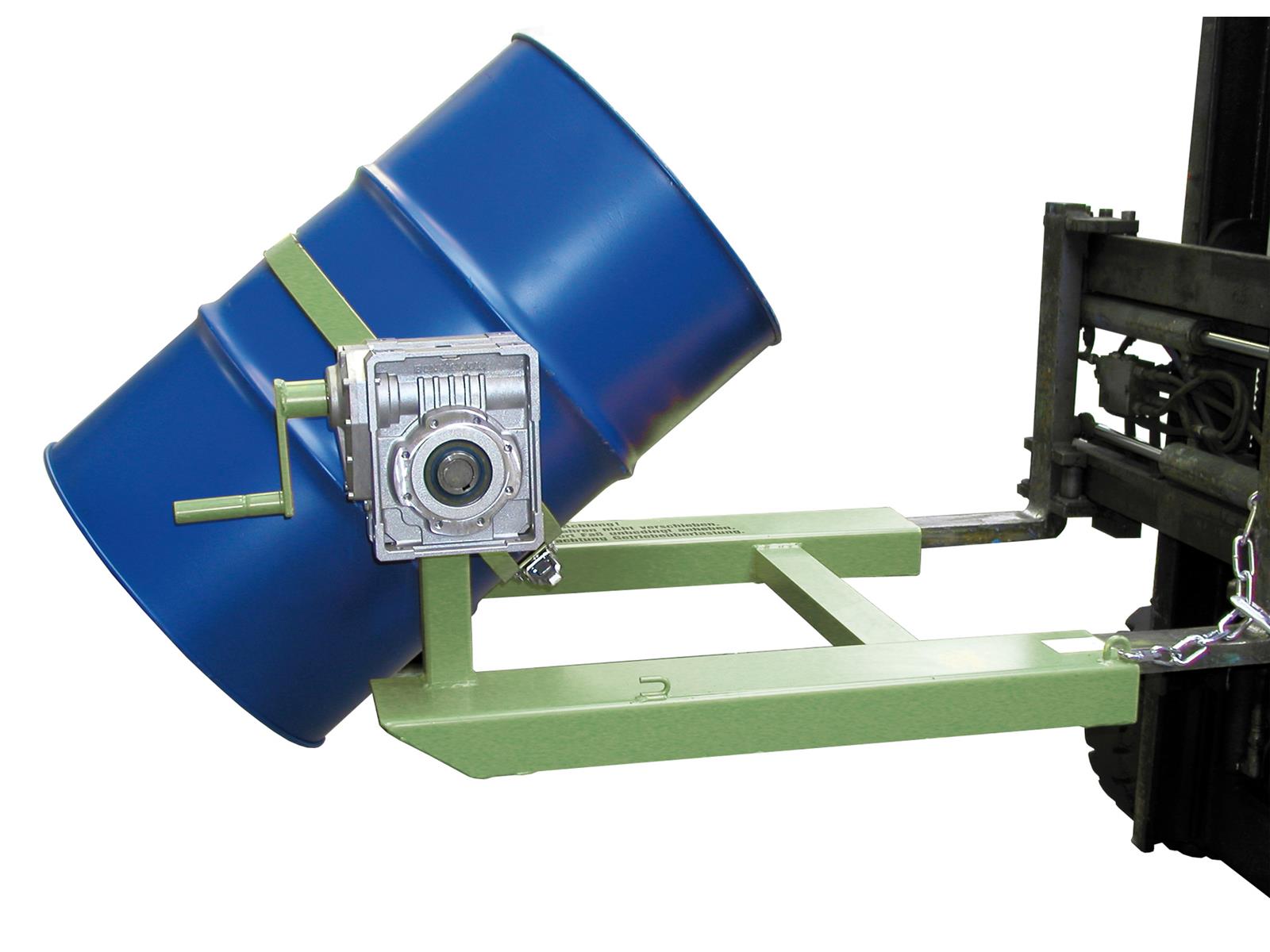 Fasskipper mit Handkurbel für Gabelstapler 1245x1000x540mm RAL 6011 Resedagrün