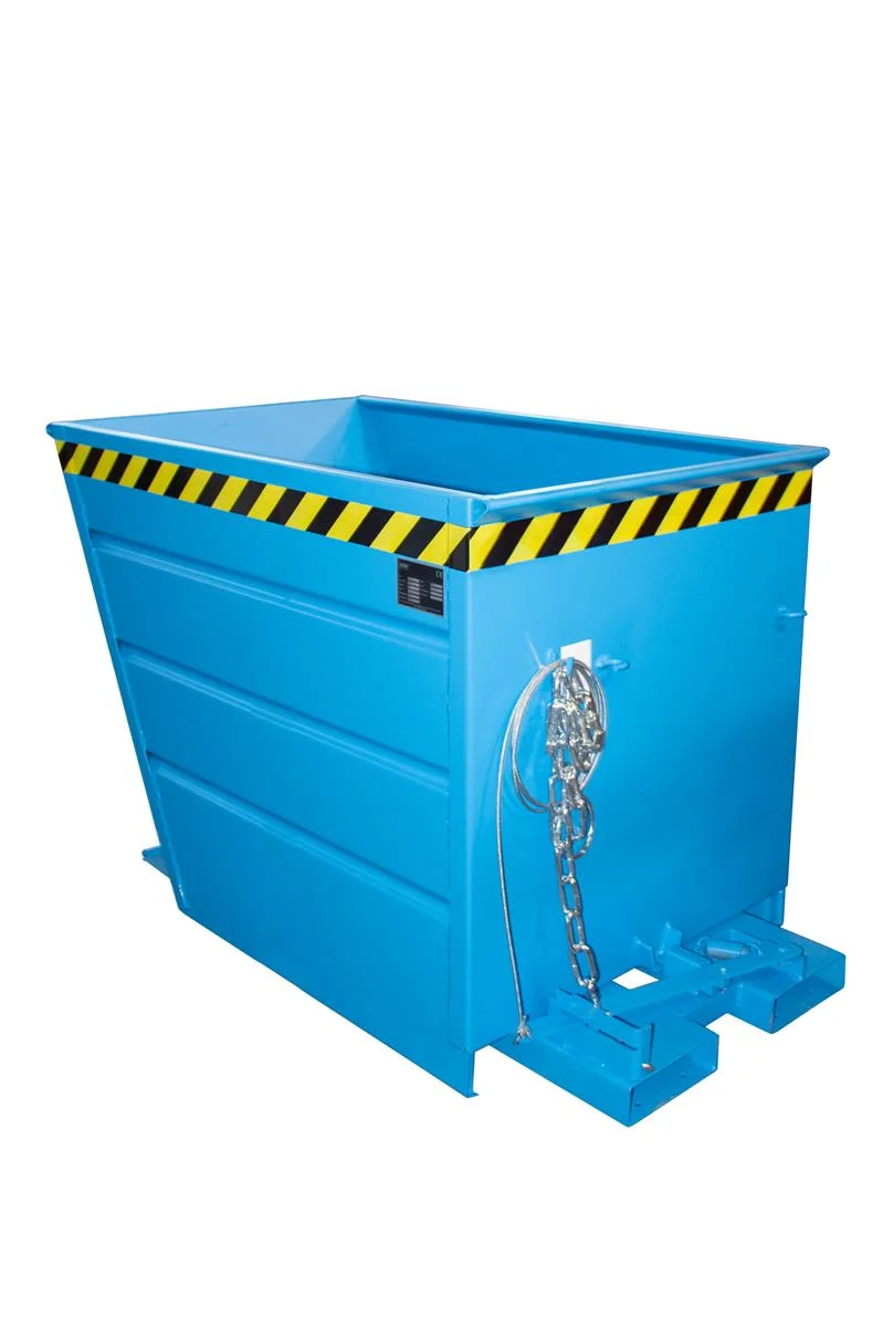 BAUER Tipping Skip VG 700, Painted RAL 5012 Light Blue, 0.70 m³, 1000 kg, Lever Lock, Rope Tipping, 1440 × 800 × 890 mm