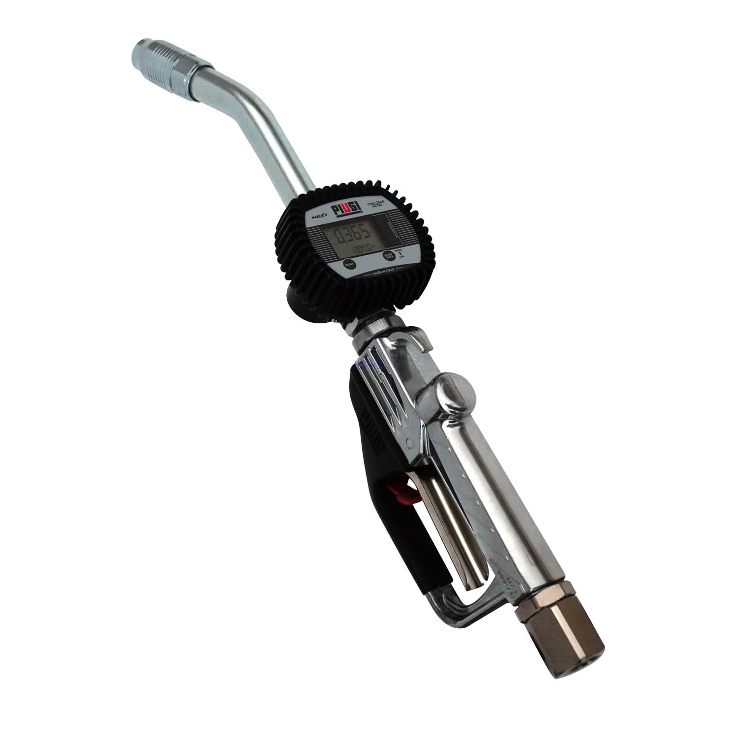PIUSI NEXT/2 contatore di flusso manuale (ad alto flusso) per olio con tubo di erogazione rigido, Druckluftregler, Manometer, Schraubklemme, Klemmventil, Pistolengriff