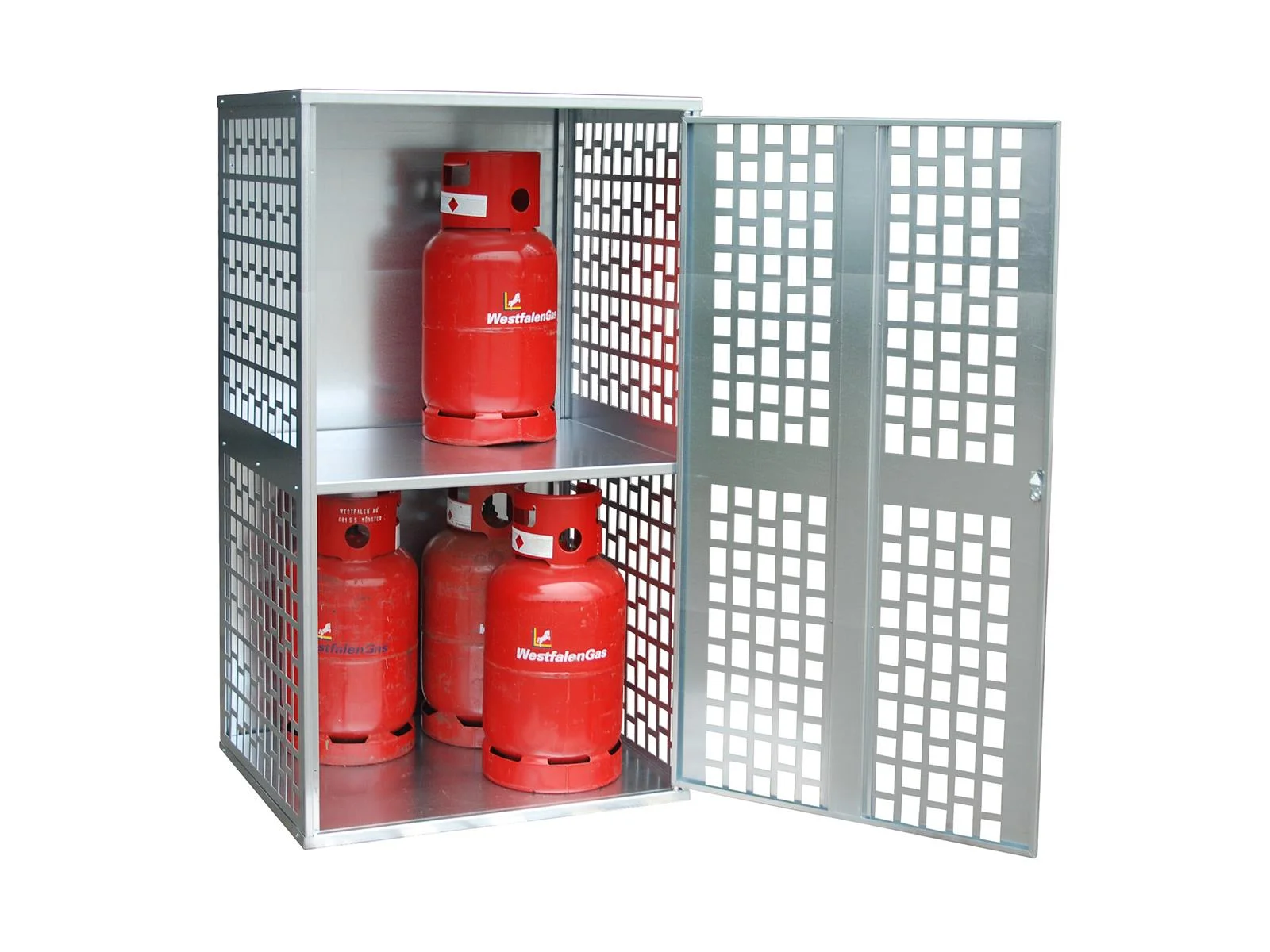 GFD-L – Deposito per bombole di gas (forato e ventilato, zincato), Gasflasche, Propangasflasche, Schrank, Metallschrank, Lagergestell