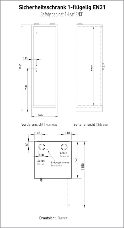 Sicherheitsschrank 1-flügelig Typ30 mit Türschließer und Feststellanlage Standard