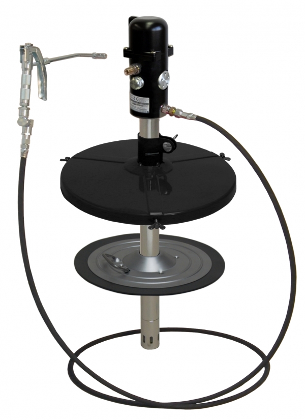 MATO Druckluftschmiergerät pneuMato 55, stationär Druckluftschmiergerät pneuMato 55, stationär 200kg Fetteimer 550-590mm 10m Hochdruckschlauch