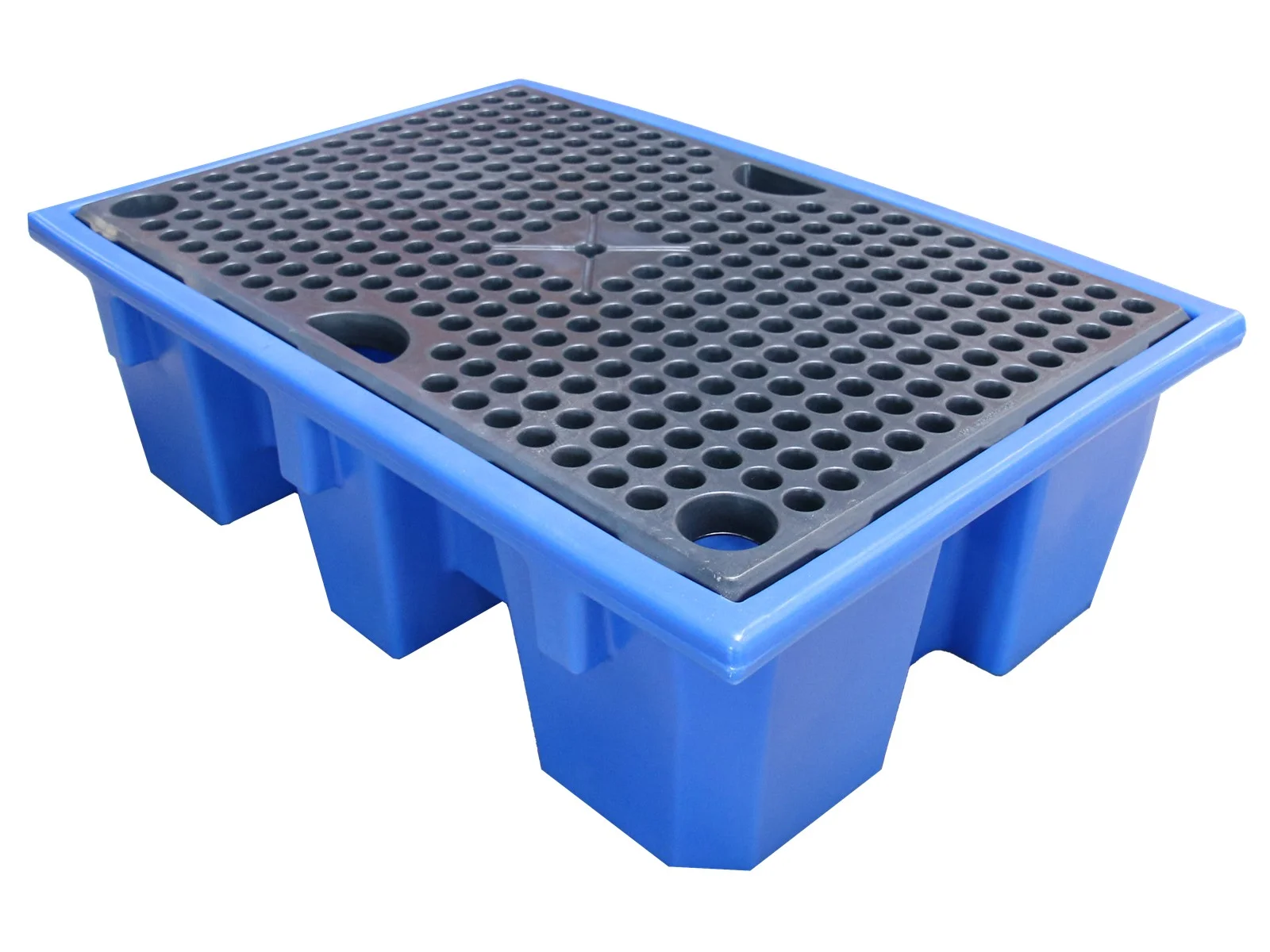 Auffangwanne für 2 Fässer mit Gitterrost – 240 Liter aus HDPE, Palette, Ablage, Lagerbehälter, Durchlässige Abdeckung, Lochabdeckung