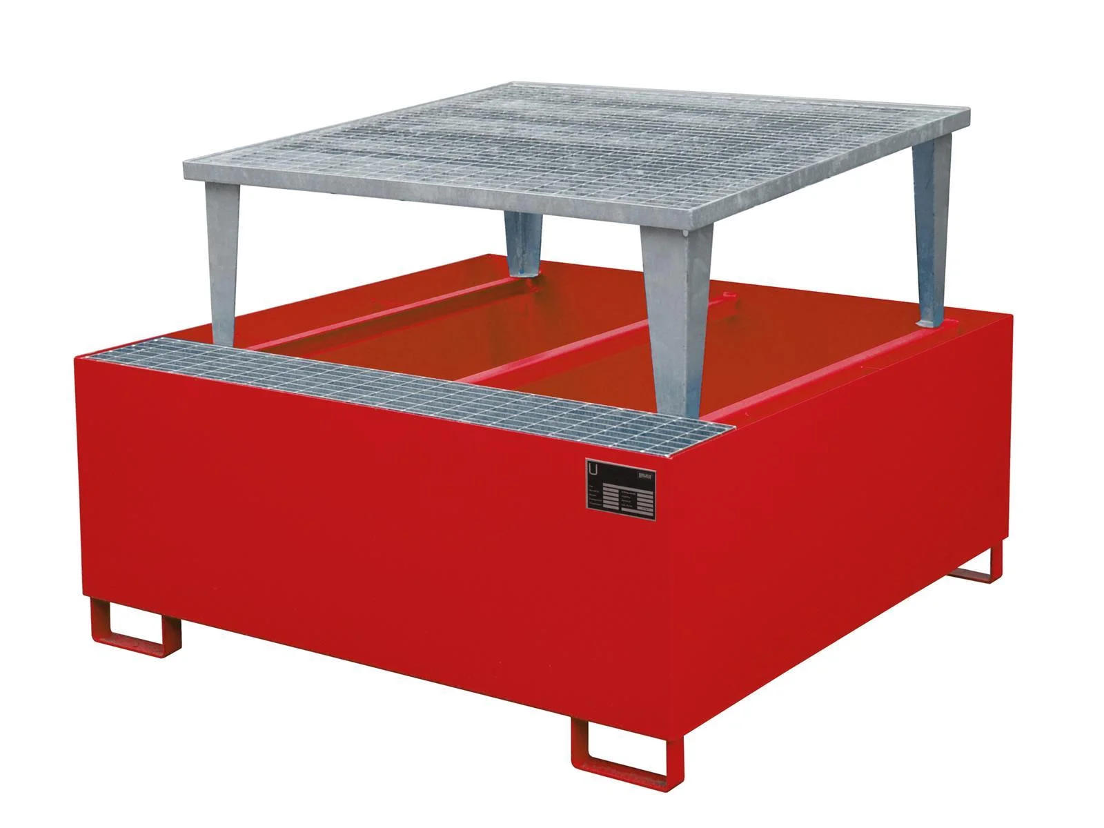 Vasca di raccolta 1460x1460x1090mm 1000 litri tipo AWA verniciata AWA 1000, Schalttisch, Arbeitsplatte, Metallgitter, Rohrbrücke, Stahlkonstruktion
