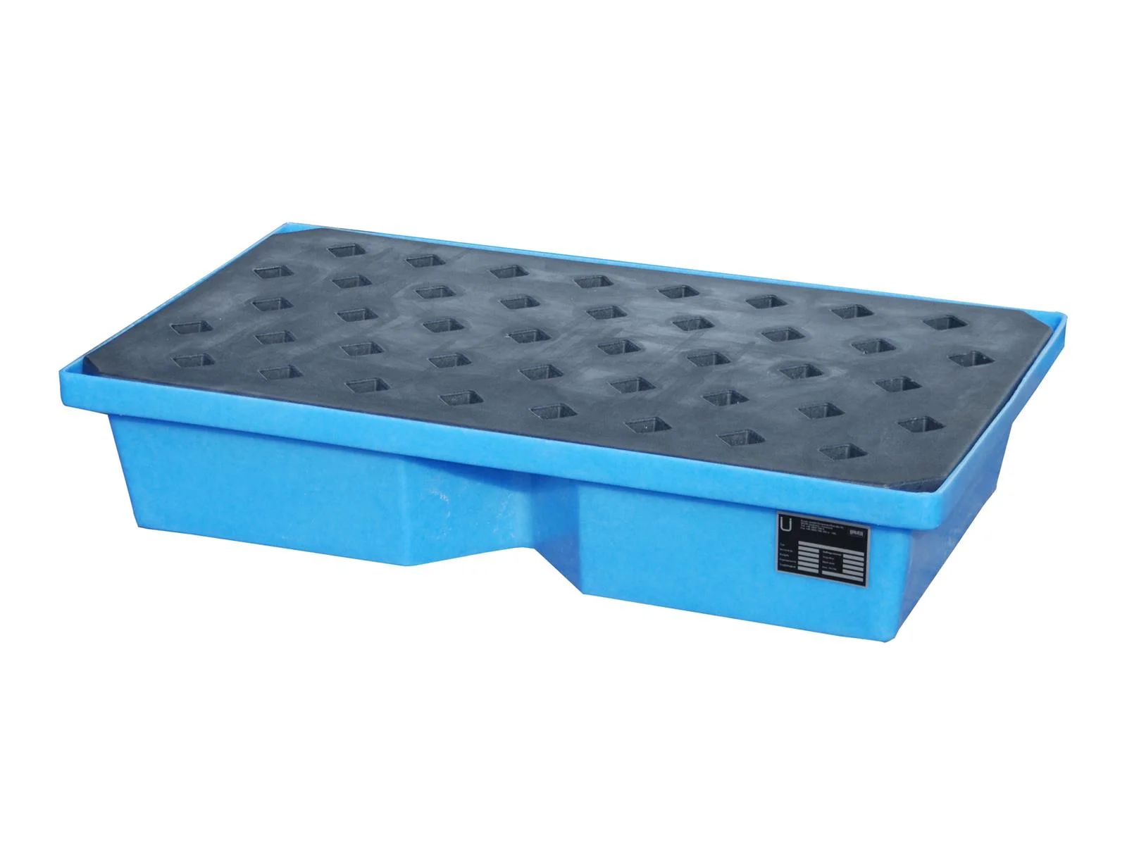 Vasche di contenimento in PE per pallet, dimensioni 1000 x 600 x 200 mm, tipo KWP-P, 60 litri, con Lochrost., Plastikablage, blauer Ablagebehälter, Abtropfblech, Gittereinsätze, Industrieaufbewahrung