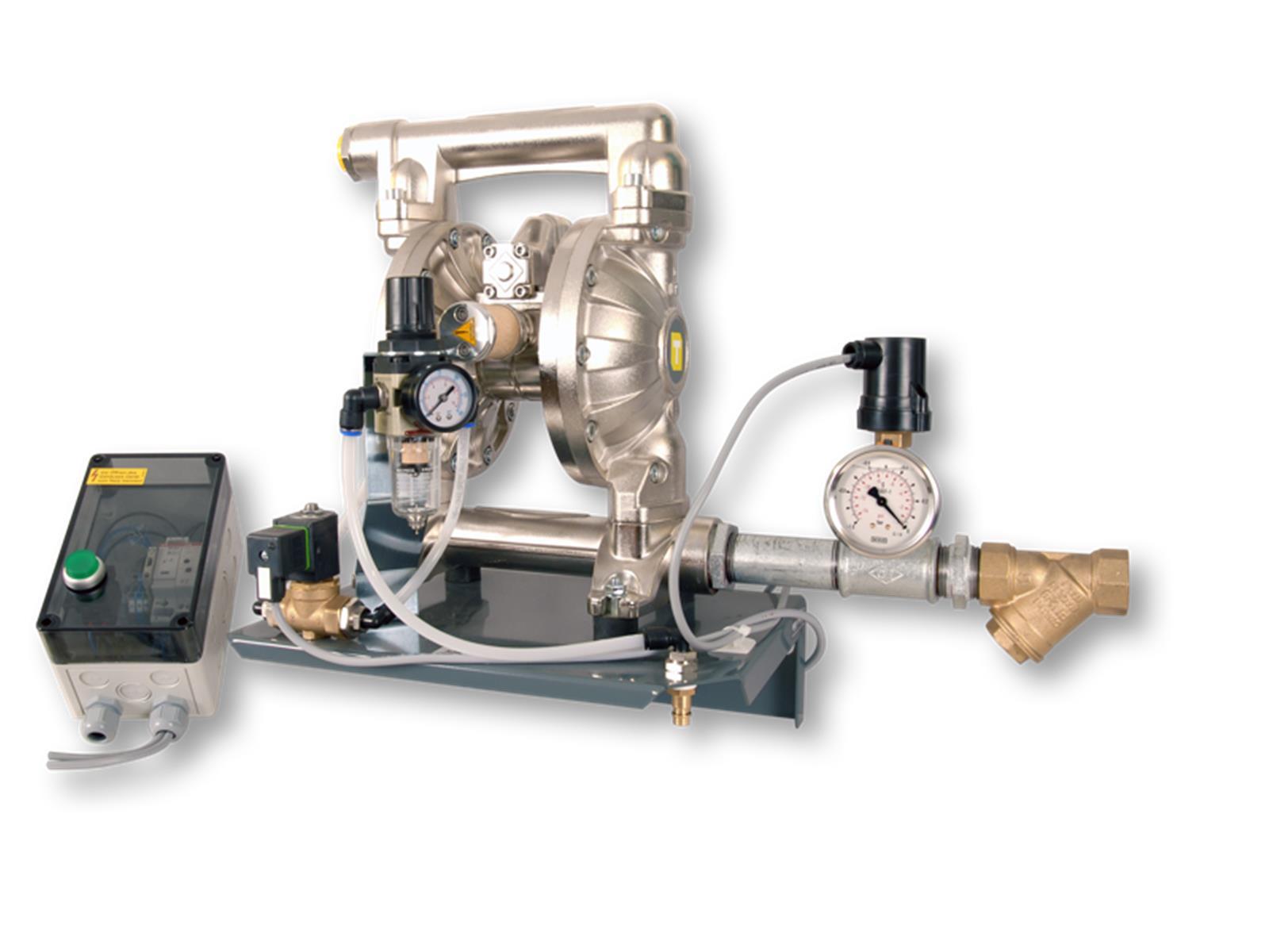 Doppelmembranpumpe pneumatisch 3/4'' mit Vakuumsteuerung Doppelmembranpumpe pneumatisch 1/2'' mit Vakuumsteuerung