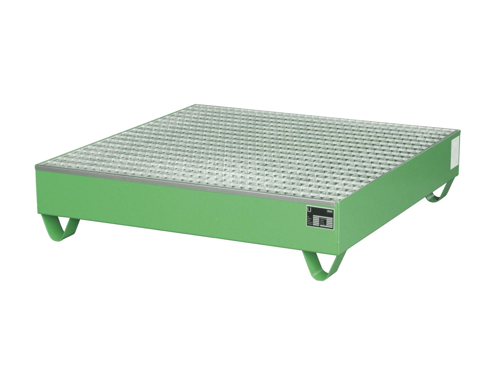 Auffangwanne 1200x1200x285mm 216 Liter Typ Serie 2000 mit Gitterrost RAL 6011 Resedagrün