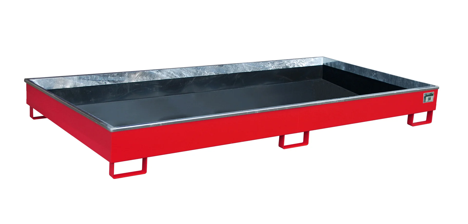 Vasche da scaffale 2665x1315x210 mm, 240 litri, con inserto in PE, Schüttbett, Schütte, Metallwanne, roter Rahmen, Bodengrube