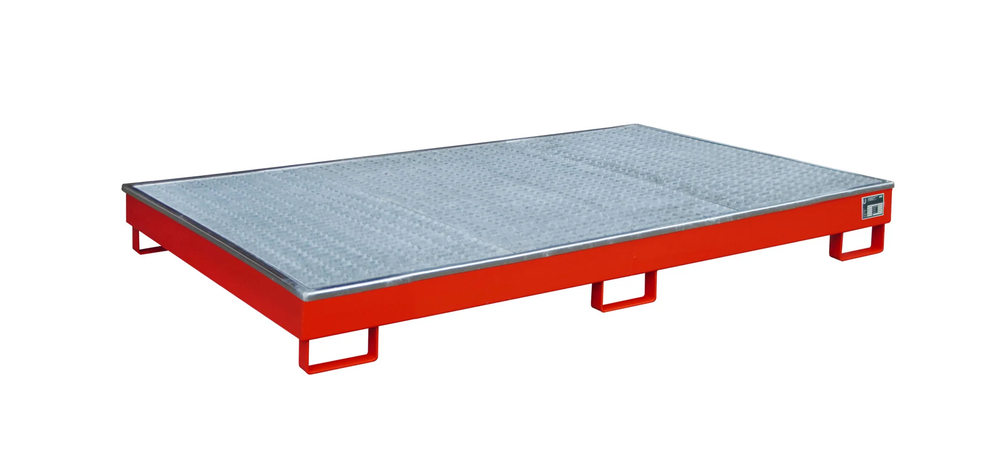 Vasca per scaffalatura 2165 x 1315 x 230 mm, 240 litri, con inserto in PE e griglia metallica 2200-1, Plattform, Stahlplattform, Gitterdeckel, roter Rahmen, Lastenplattform