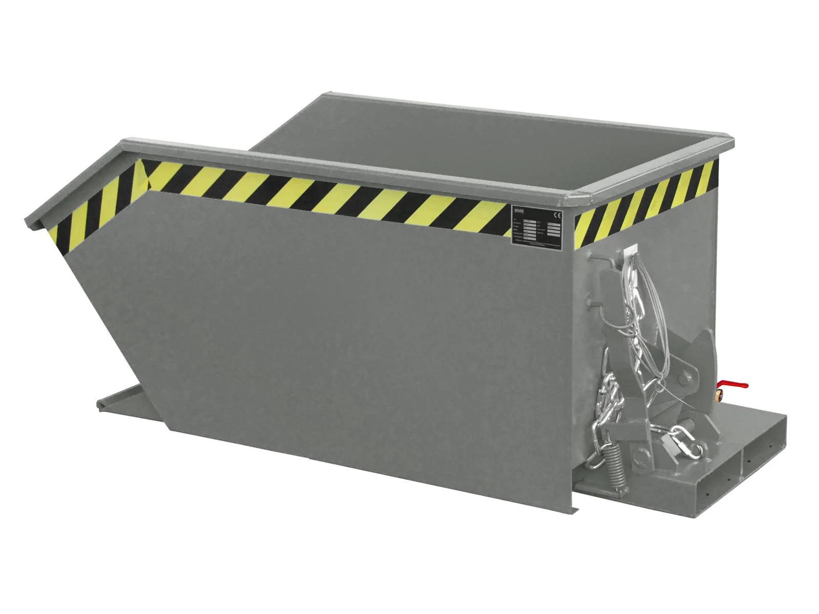 BAUER Späne-Kippbehälter SGU 30, lackiert RAL 7005 Mausgrau, 0,30 m³, 750 kg, Lochblech und Ablasshahn, 1440 × 680 × 580 mm