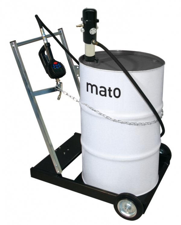 MATO pneuMATO 3, fahrbar für 200l Ölfässer mit 4 m Schlauch und DIGIMET E30 Preset Ölpumpe, Schmierstoffpumpe