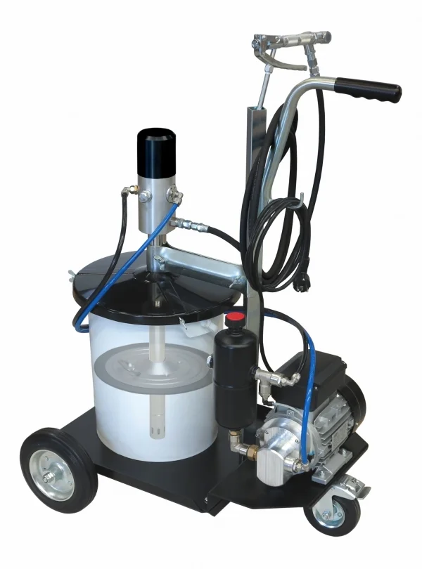 MATO eHybrid-Greaser, mobile su ruote, per fusti da 200 kg, diametro interno 550–590 mm