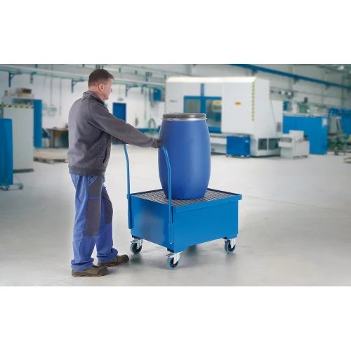 Mobile containment tray 800x800x400/555/1120mm 216 liters for one drum, painted 🎨