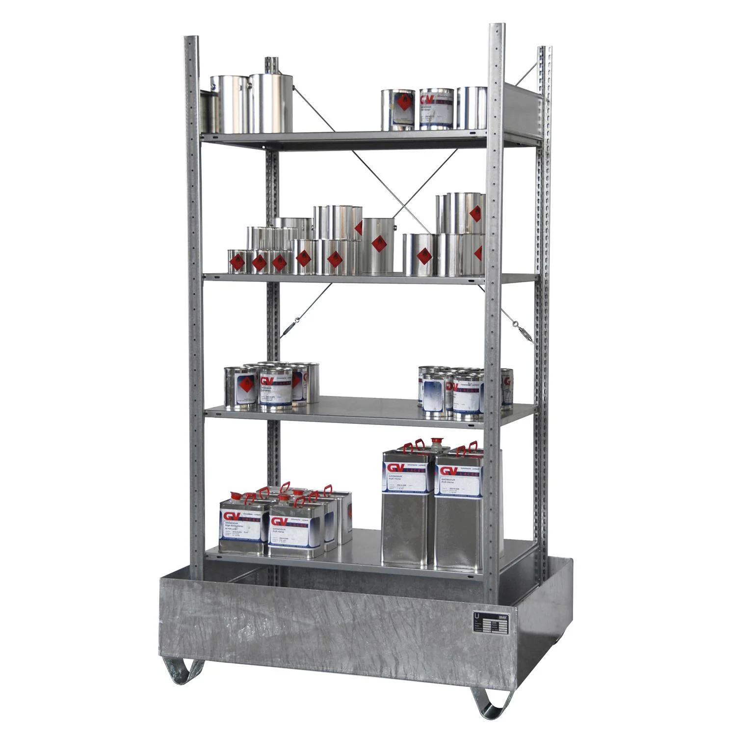 Scaffale per piccoli imballi con vasca di contenimento 3022-4E, zincato BAUER., regal, stahlregal, lagerregal, regalkomplett, faltregal