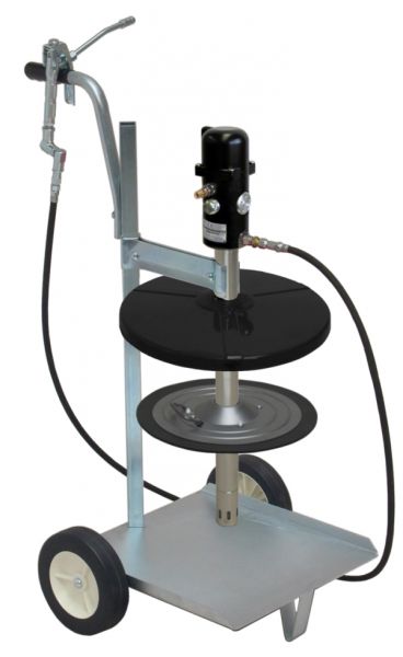 Druckluftschmiergerät pneuMATO 55 fahrbar mit 10 m Hochdruckschlauch DN6 für 50 kg Fetteimer, Innen-